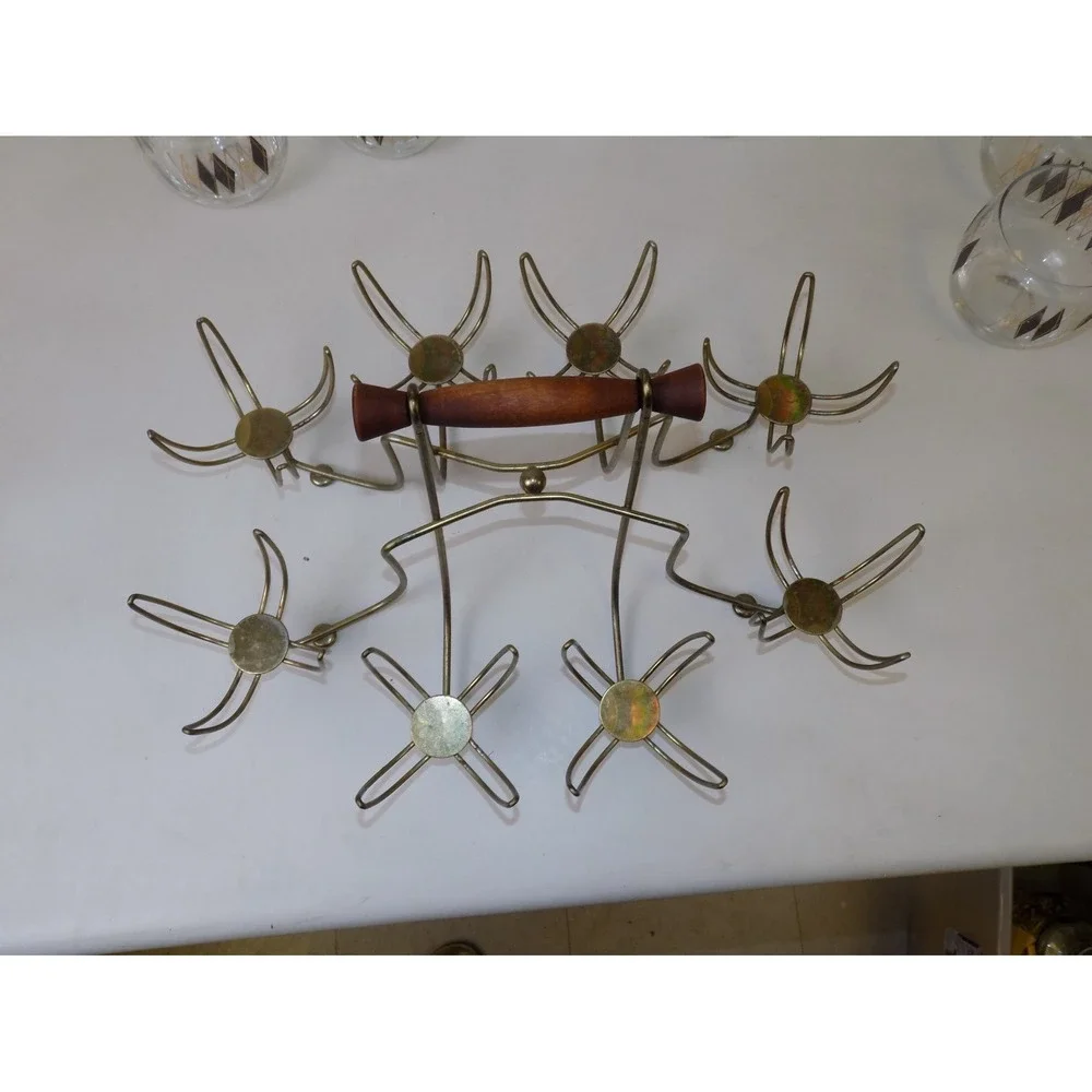 Federal Glass Harlequin Roly Poly Glasses Caddy Set MCM Atomic Barware 9 Pc